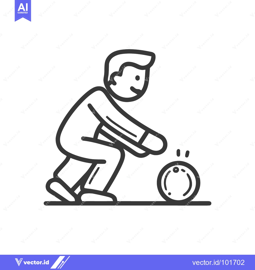 Premium Vector dari Focused Player in a Crouched Stance Rolling a Ball, Minimalist Icon