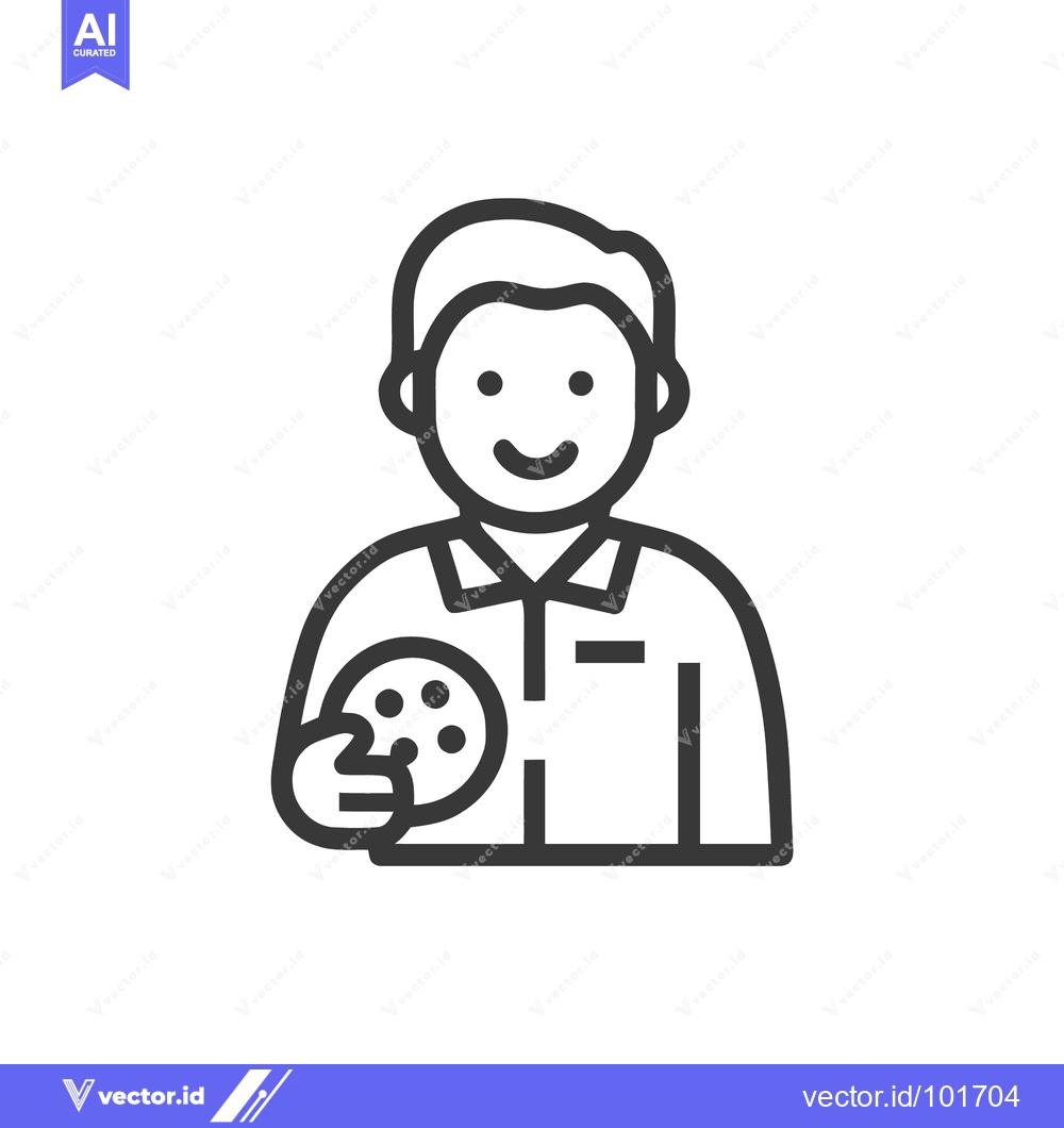 Premium Vector of Cheerful Character Holding a Bitten Cookie, a Minimalist Outline Icon