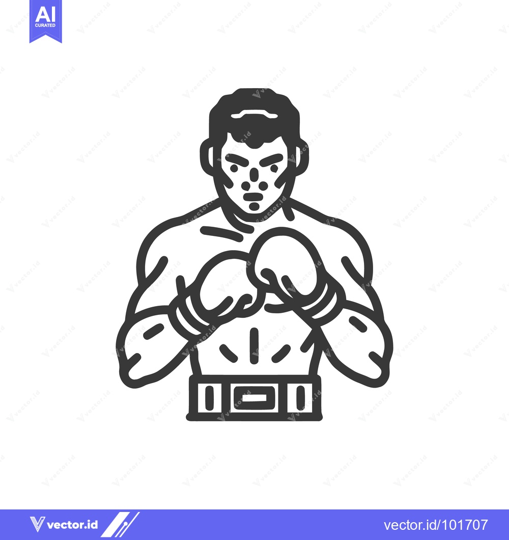 Premium Vector dari Bold Line Art Icon of a Focused Boxer with Championship Belt