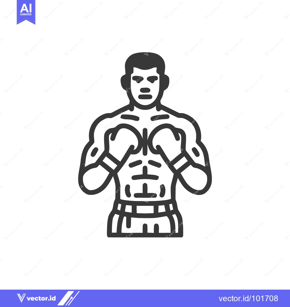 Premium Vector of Bold Line Art Icon of a Muscular Boxer in a Defensive Fighting Stance