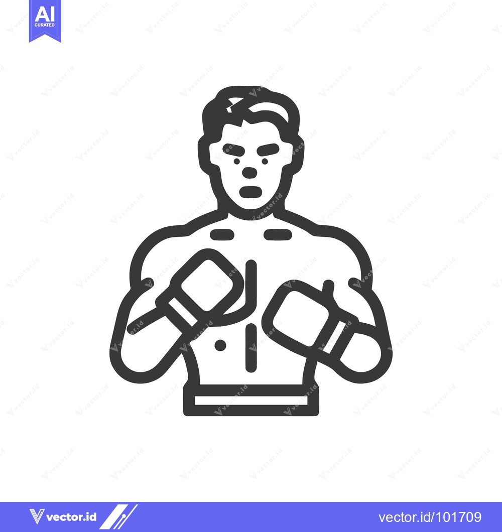 Premium Vector of Focused Boxer in a Guard Stance, Bold Monochrome Line Art Icon