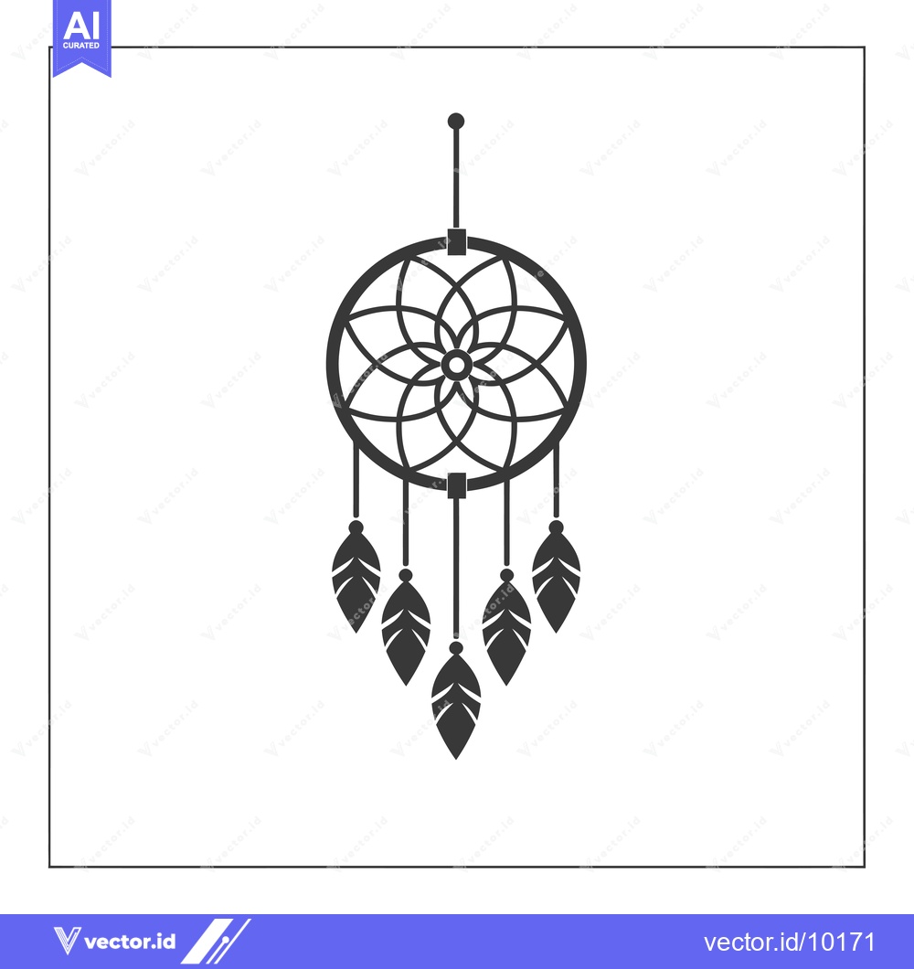 Premium Vector of A Black and White Dreamcatcher Illustration with Feathers