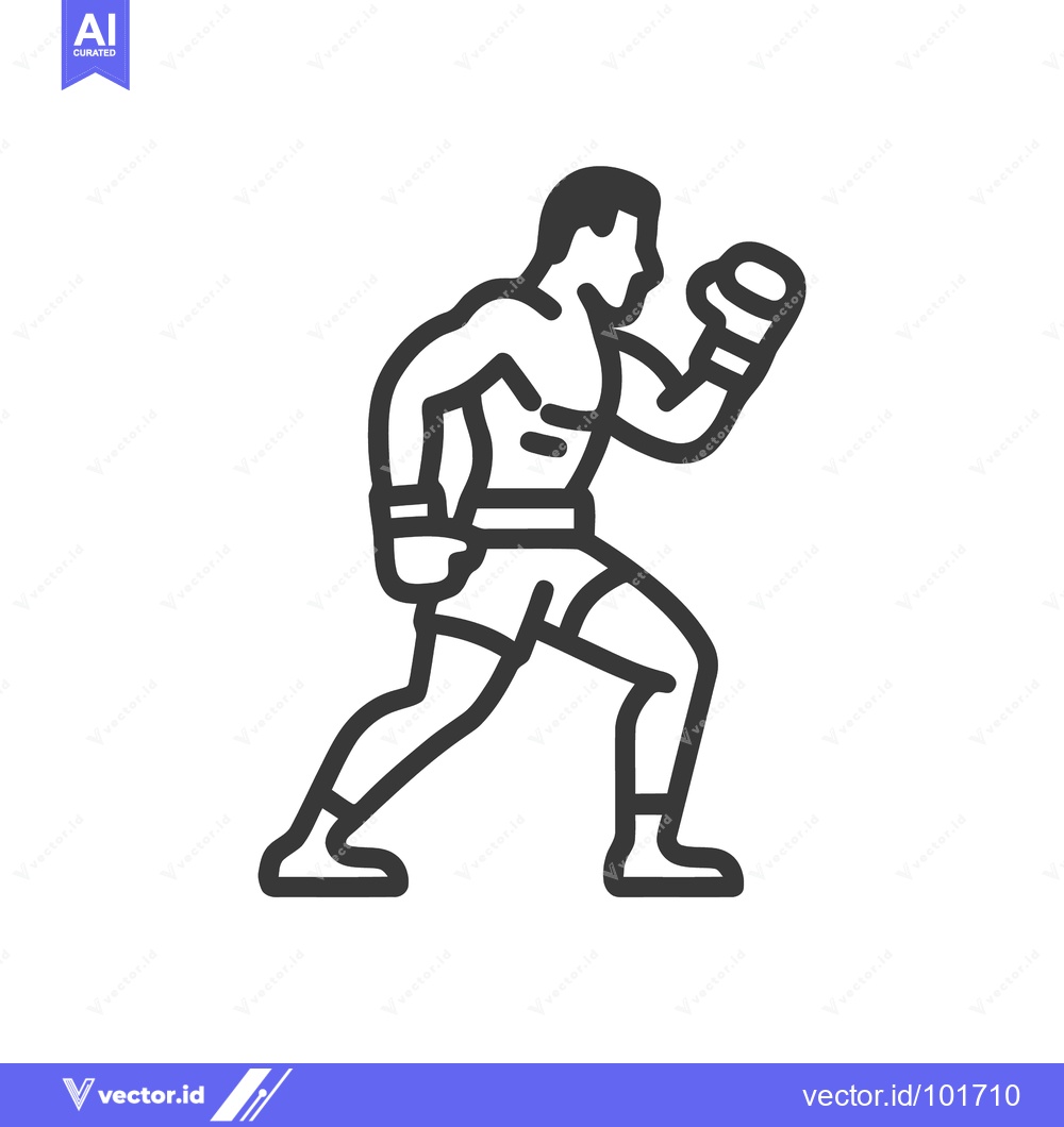 Premium Vector dari Dynamic Boxer in Fighting Stance, Bold Monochrome Line Art Icon