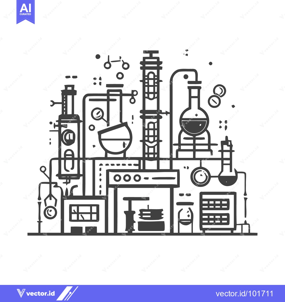 Premium Vector of Intricate Line Art of a Stylized Chemical Laboratory Contraption
