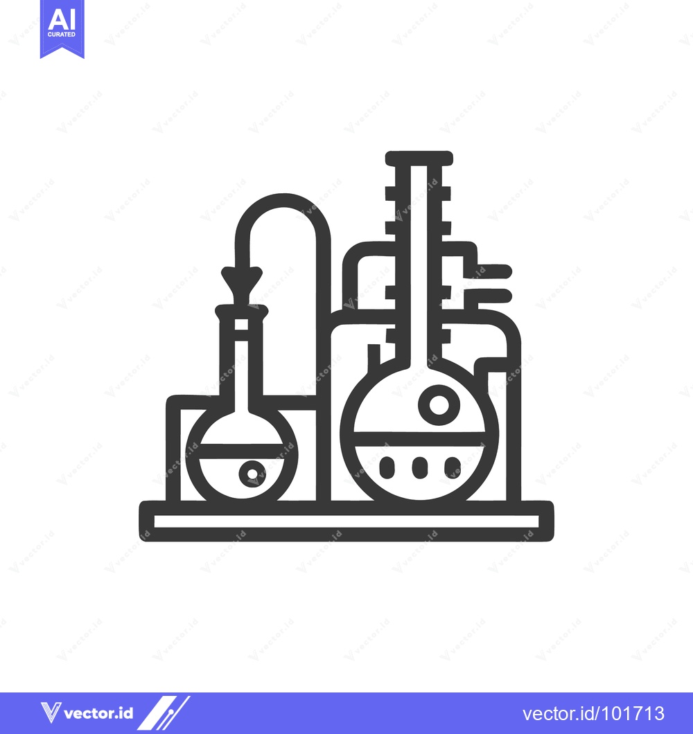 Premium Vector of Monochrome Line Art Icon of a Chemical Plant Laboratory Setup with Fla