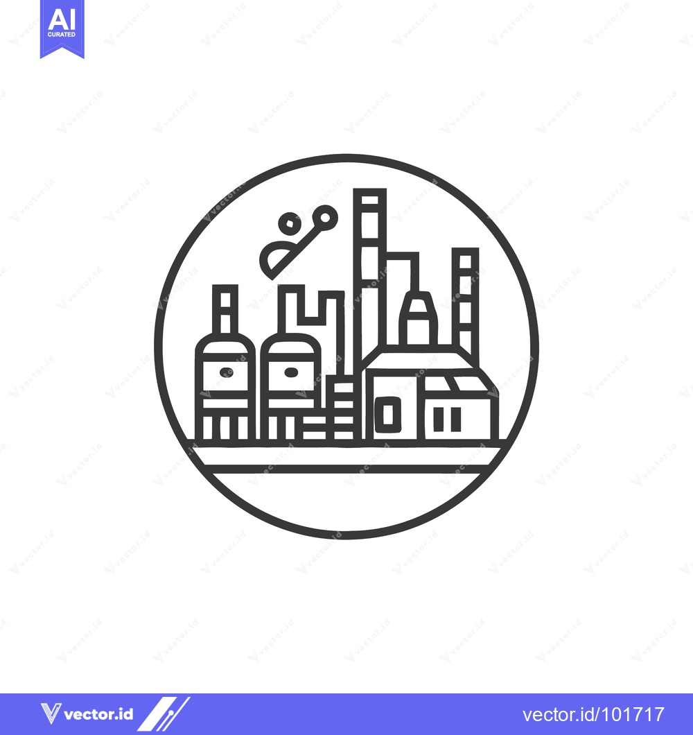 Premium Vector dari Stylized Industrial Plant Line Art Icon with Silos and Smokestacks in
