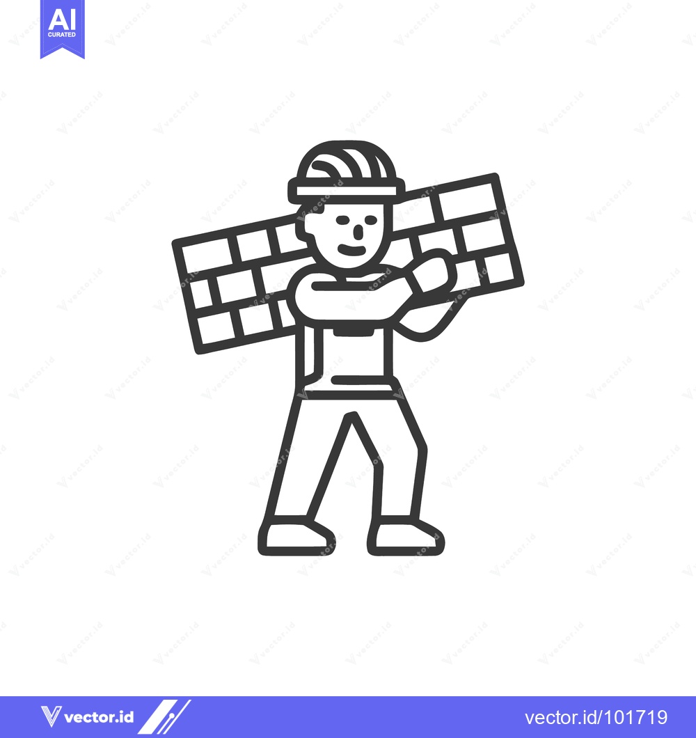 Premium Vector of Builder in Hard Hat Carrying a Brick Wall, Minimalist Monochrome Line