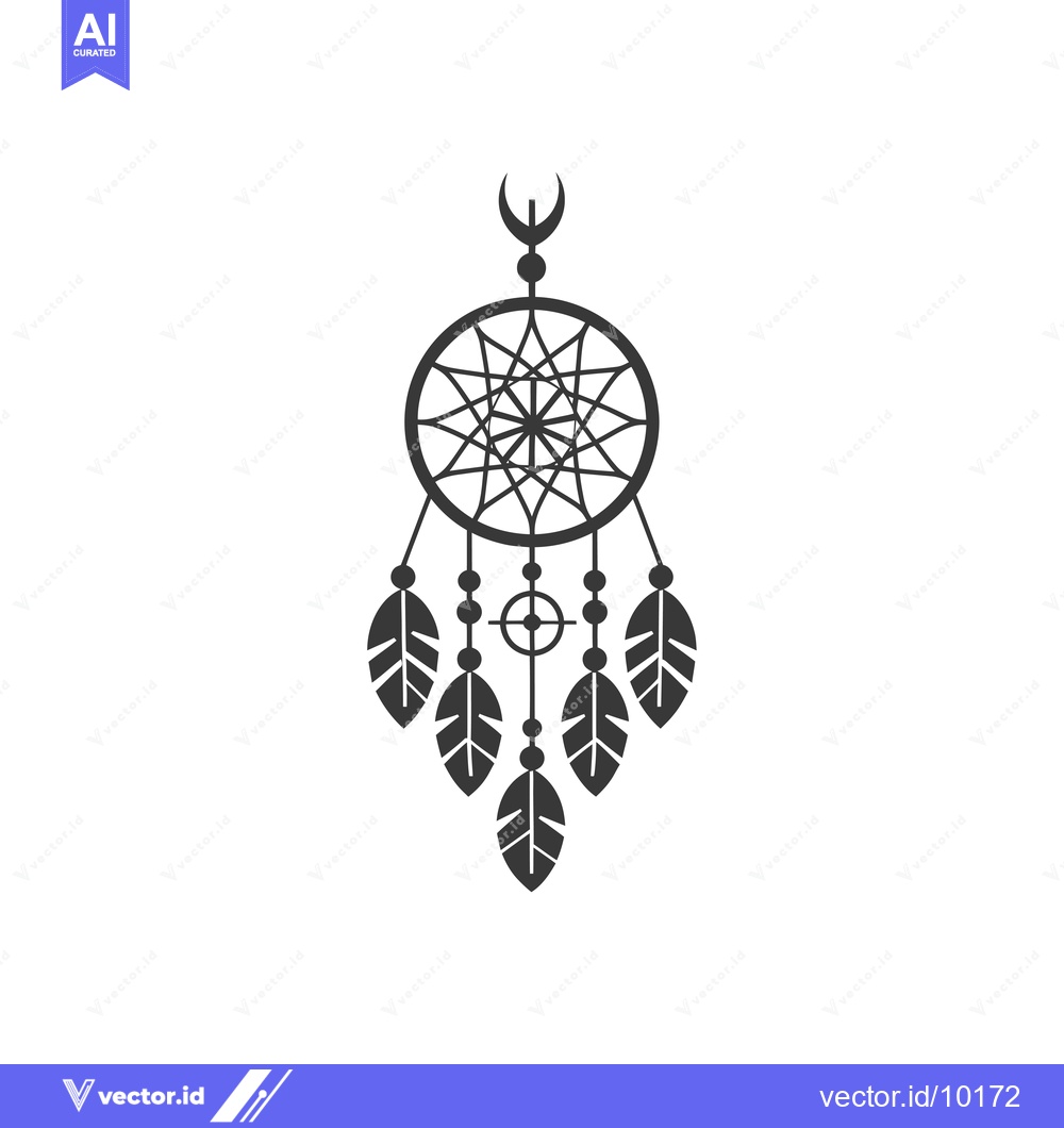 Premium Vector of A Black and White Dreamcatcher with Feathers and Beads
