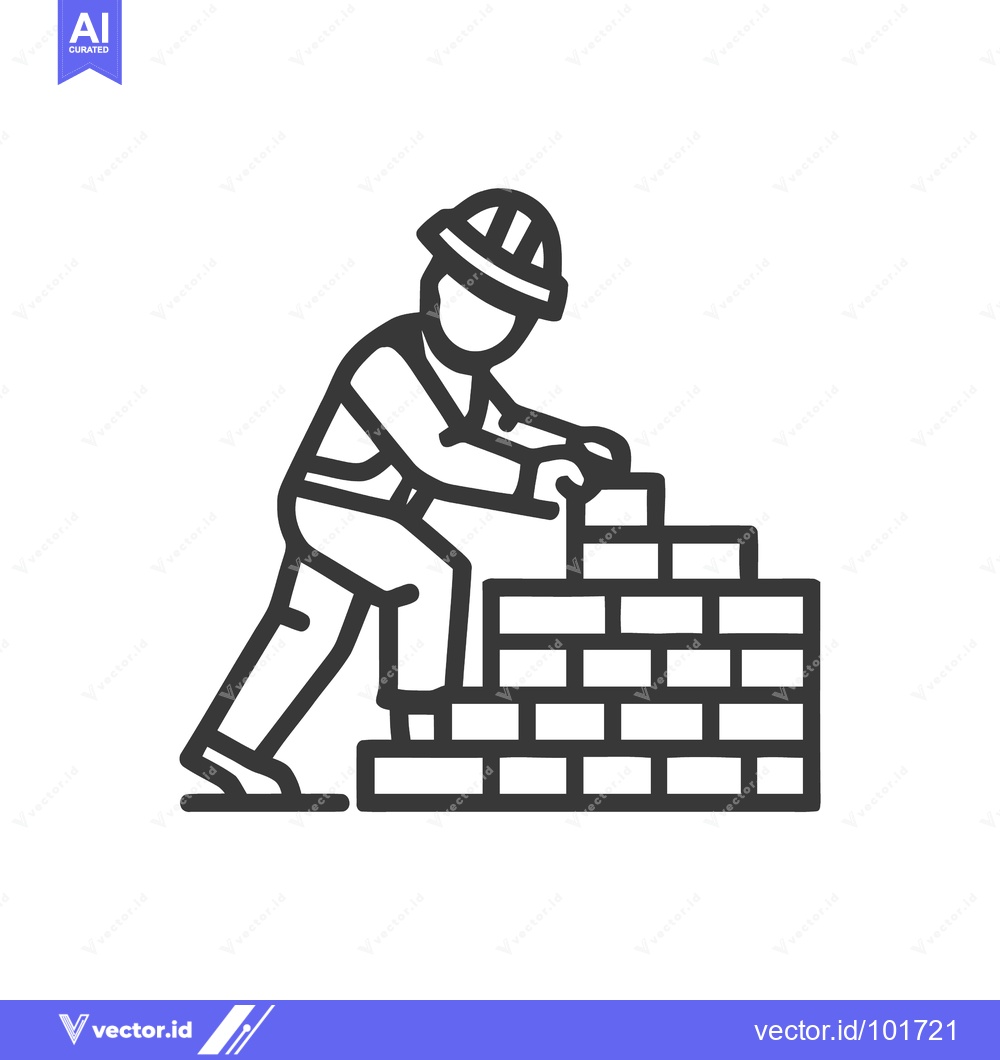Premium Vector dari Dynamic Outline Icon of a Builder in a Hard Hat Constructing a Brick W