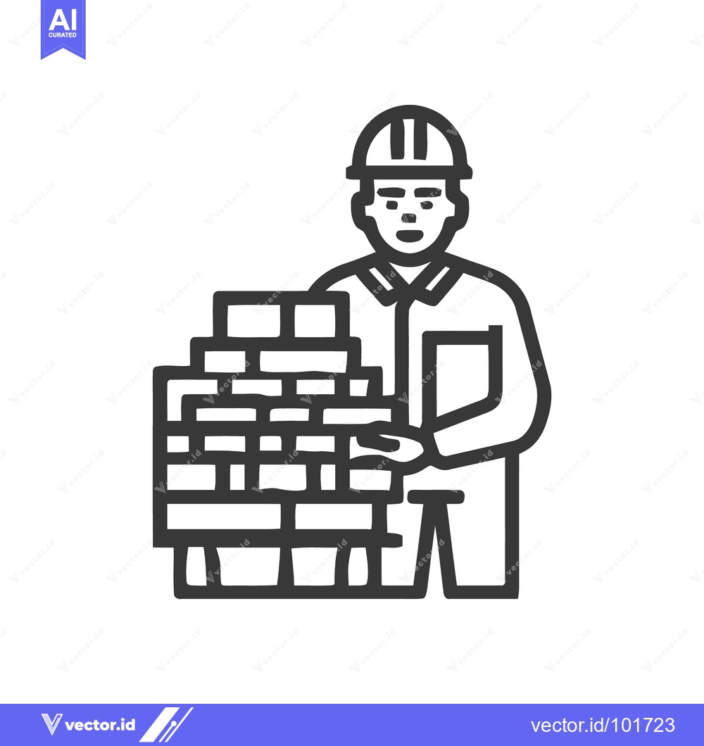 Premium Vector of Minimalist Line Icon of a Construction Worker Holding a Stack of Brick