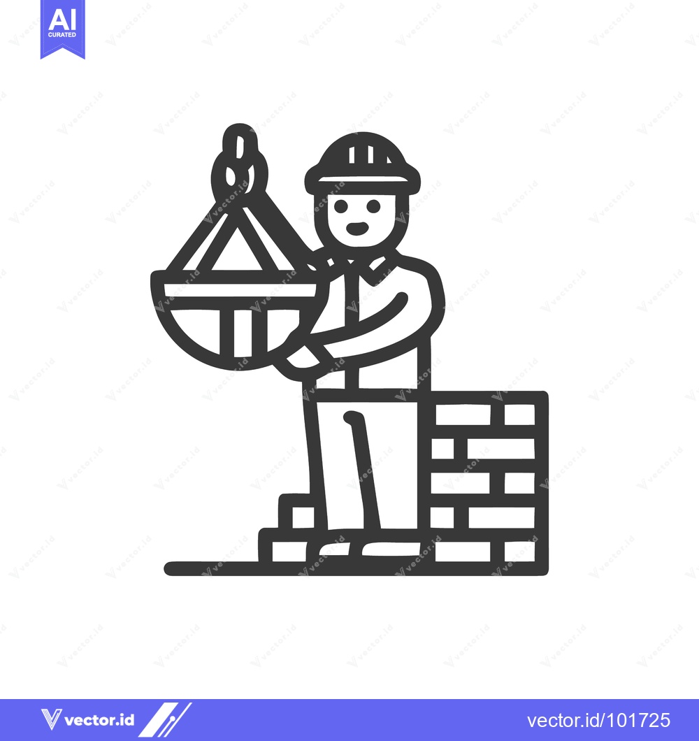 Premium Vector dari Minimalist Line Icon of a Construction Worker Building a Brick Wall wi