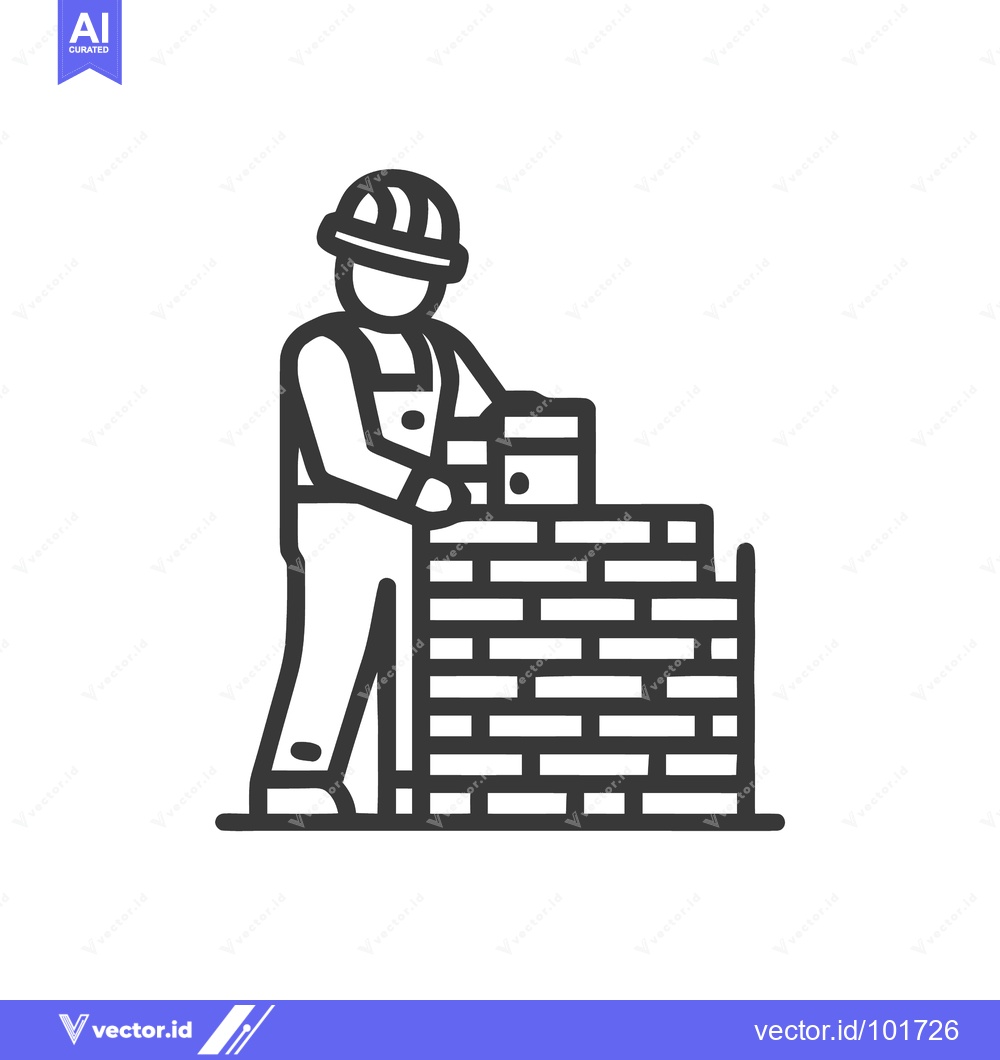 Premium Vector of Builder in Overalls and Hard Hat Laying Bricks, Minimalist Vector