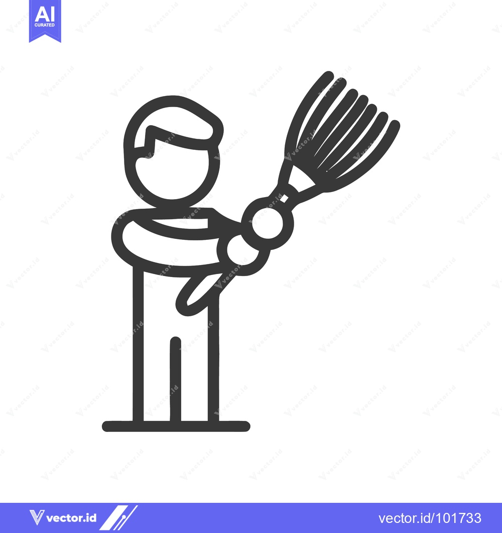 Premium Vector of Minimalist line icon of a person with a feather duster for cleaning an