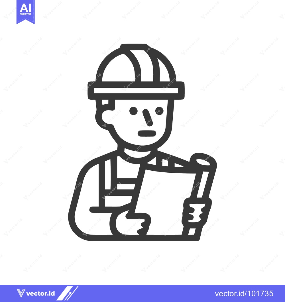 Premium Vector dari Bold Line Icon of a Construction Foreman Inspecting a Blueprint