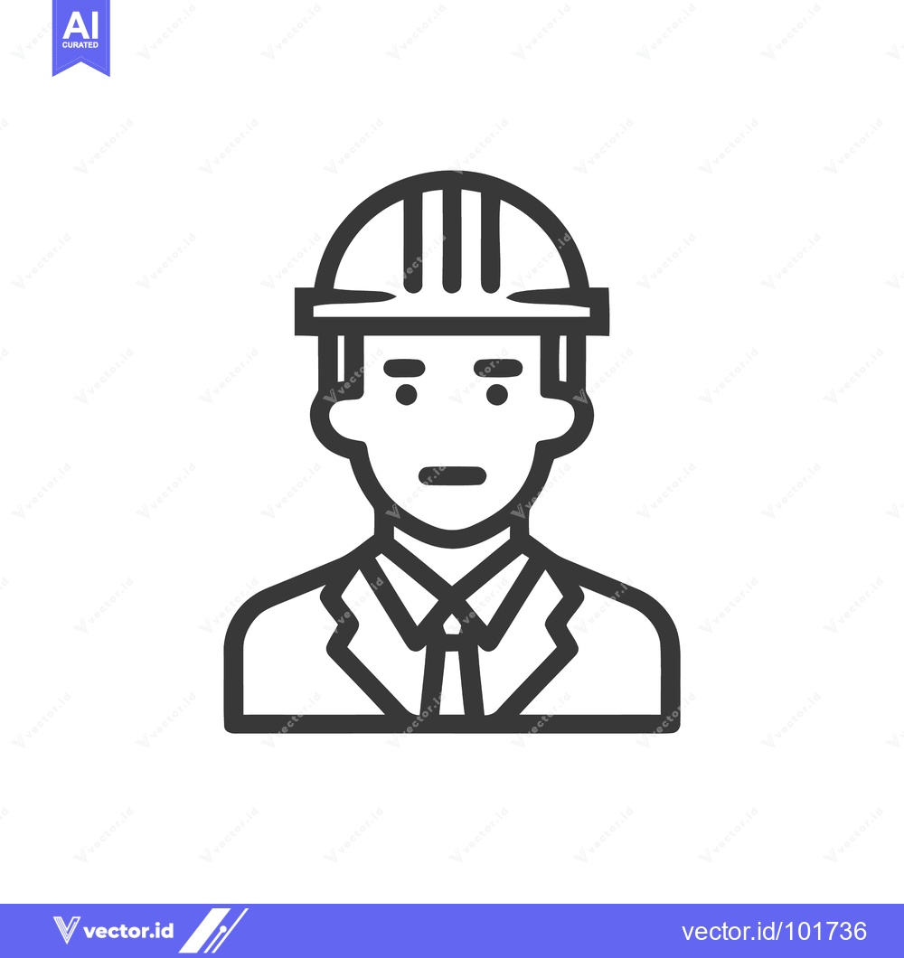 Premium Vector dari Sleek Monochrome Line Icon of a Professional Engineer with Hard Hat