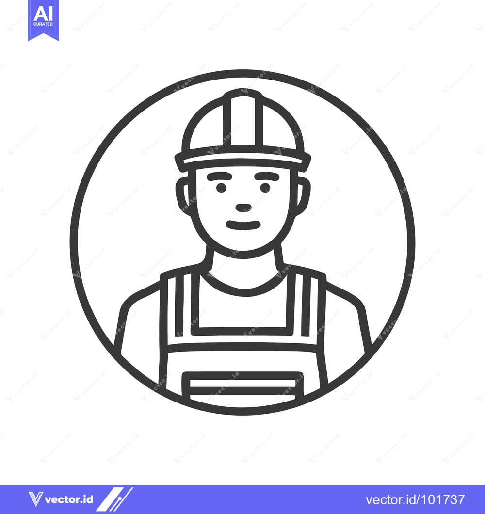 Premium Vector dari Clean Line Art Icon of a Friendly Construction Worker in a Hard Hat, a