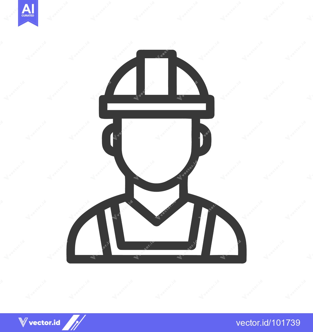 Premium Vector of Bold Outline Icon of a Faceless Builder in a Hard Hat on a White Backg