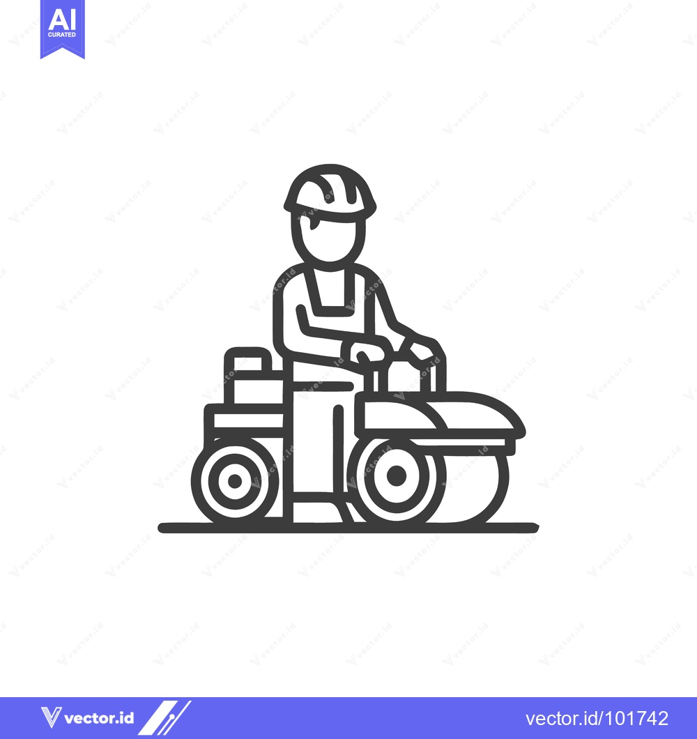 Premium Vector of Road Worker Operating Steamroller Minimalist Outline Icon
