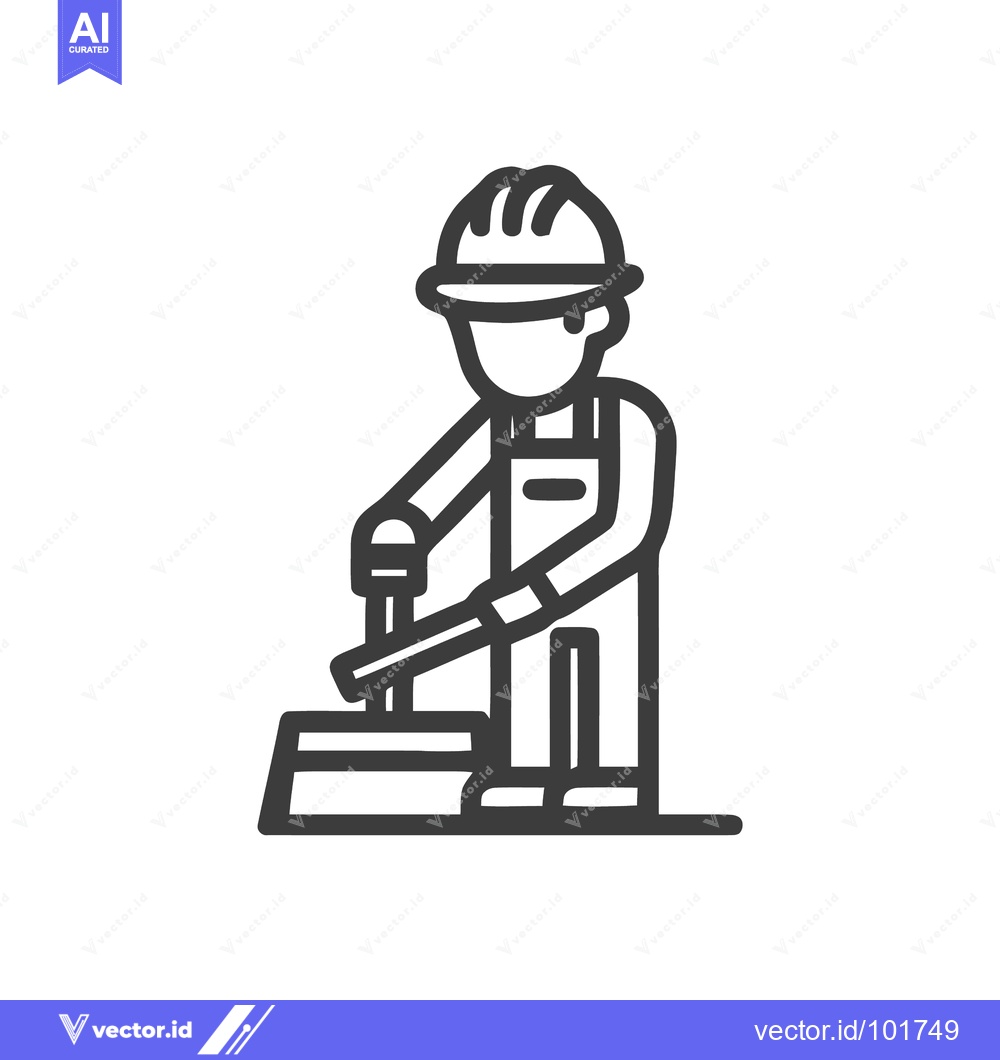 Premium Vector dari Monochrome Vector Icon of a Builder Operating a Manual Cutting Tool