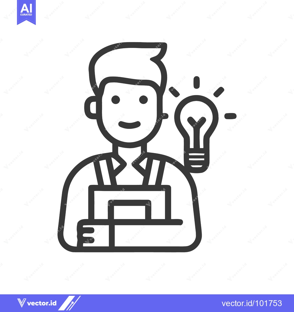 Premium Vector of Smiling Craftsman with a Bright Idea: A Minimalist Vector Line Icon