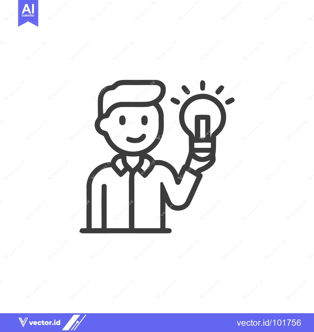 Premium Vector of Smiling Man with Glowing Lightbulb, a Minimalist Icon for Creativity a