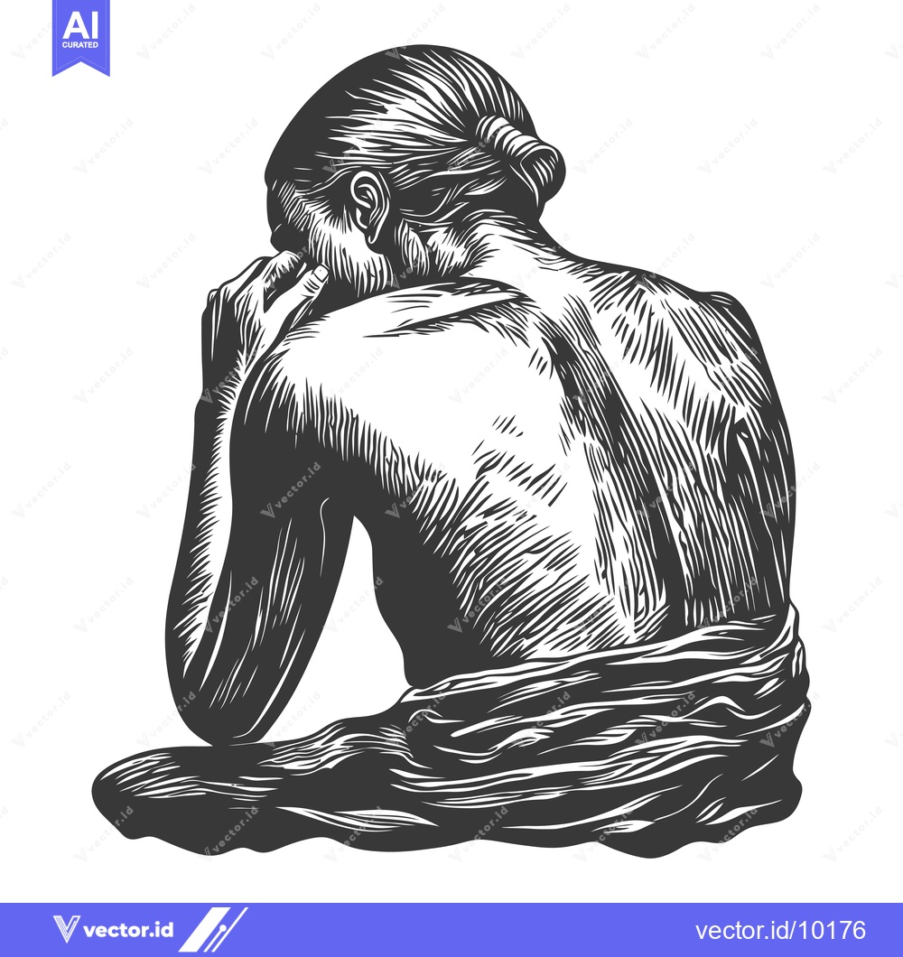 Premium Vector of A Black and White Engraving of a Woman Sitting and Hiding Her Face
