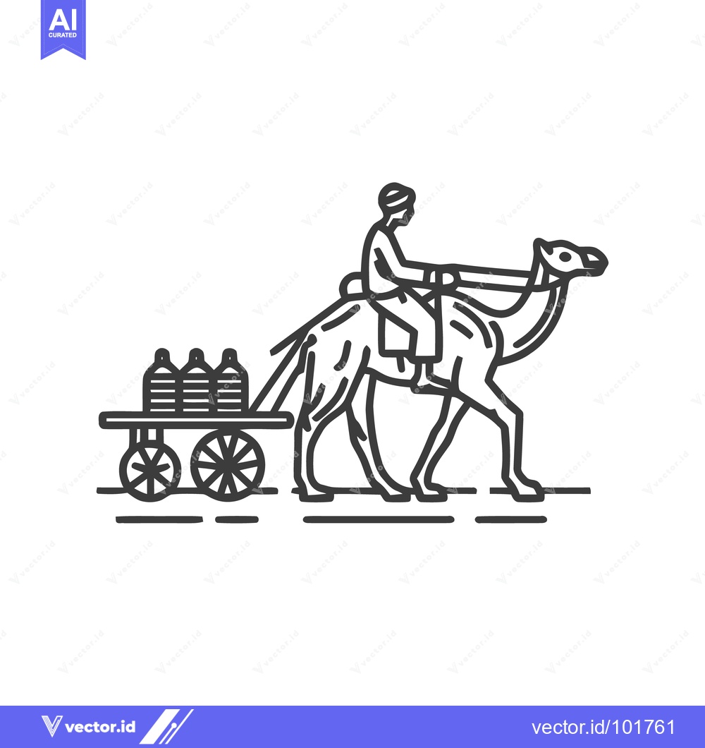 Premium Vector dari Minimalist Line Icon of a Camel Rider Transporting Goods by Cart