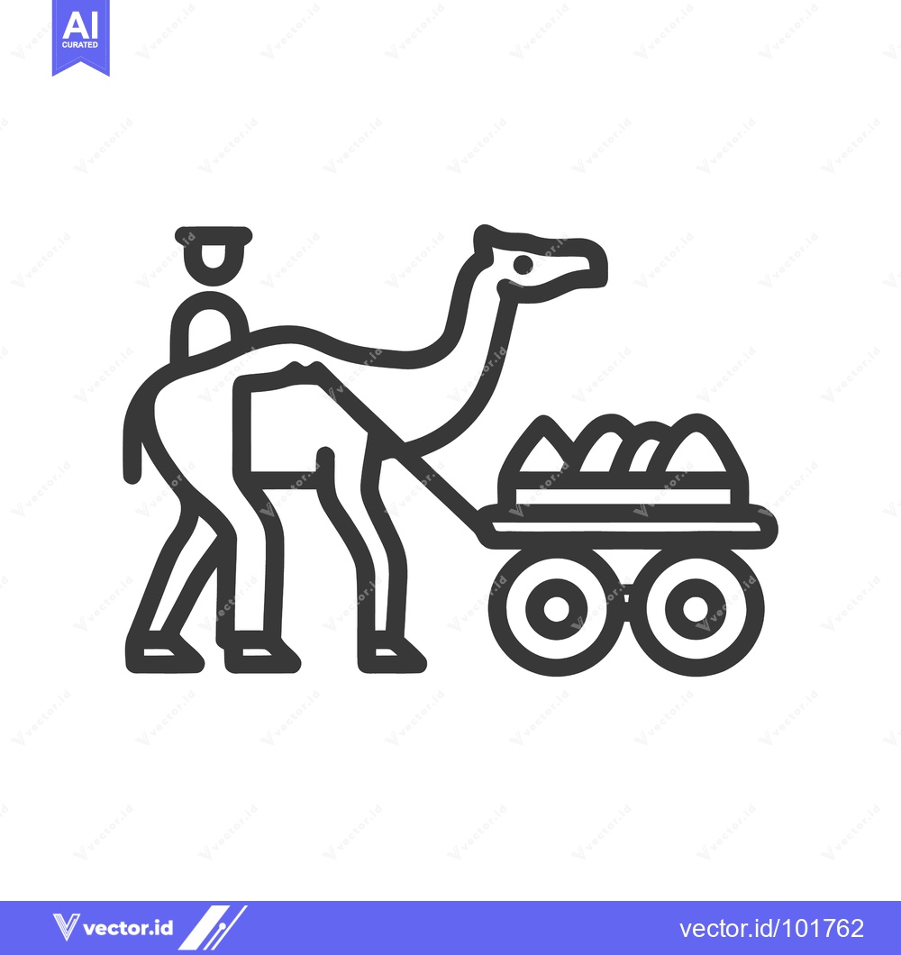 Premium Vector dari Minimalist line art of a dromedary camel pulling a two-wheeled cargo c