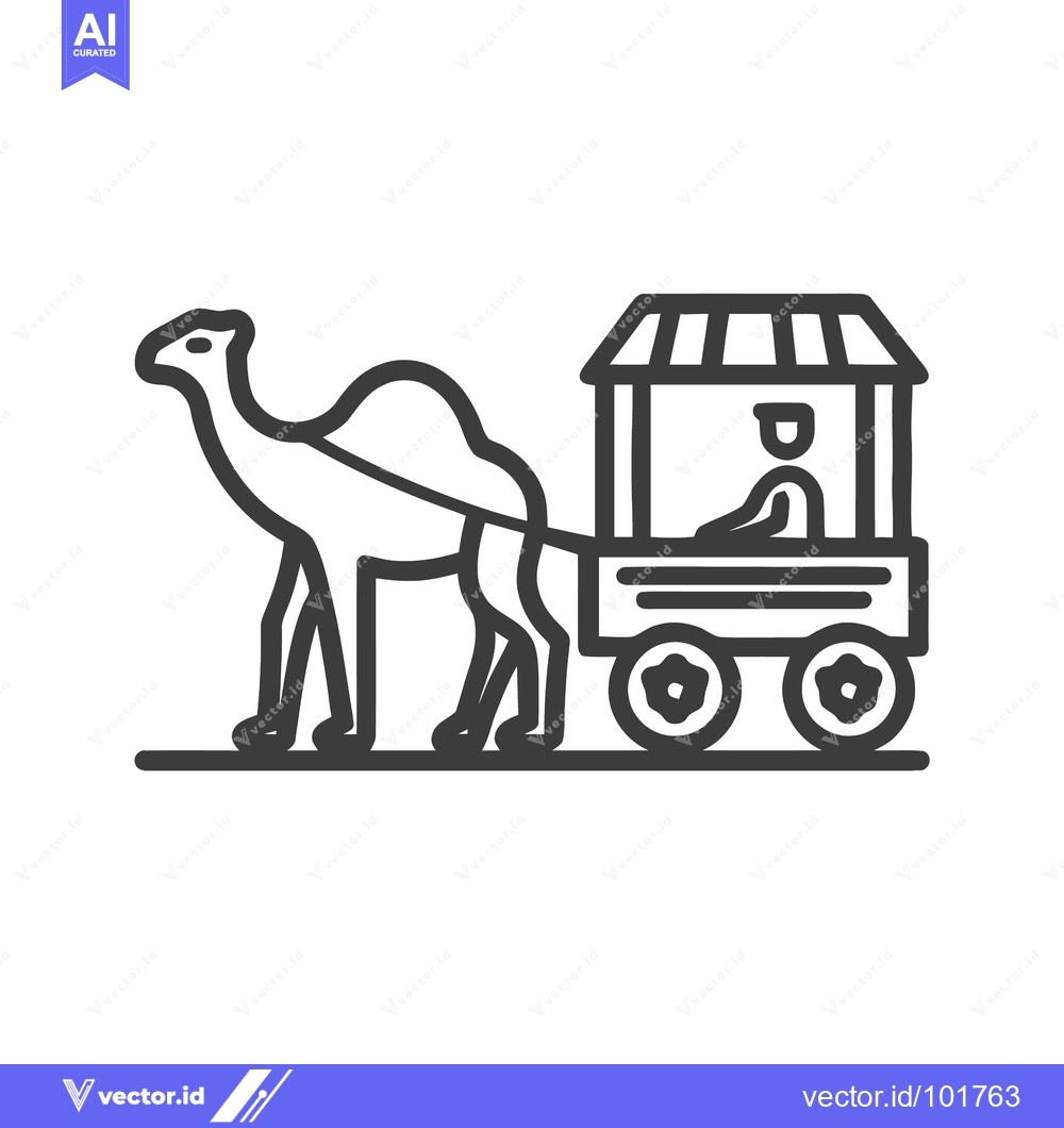 Premium Vector dari Minimalist Line Icon of a Dromedary Camel Pulling a Covered Cart