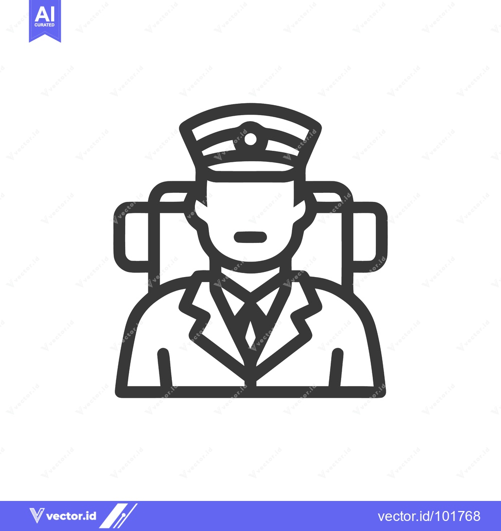 Premium Vector of Minimalist Line Art Icon of Seated Pilot or Captain in Uniform