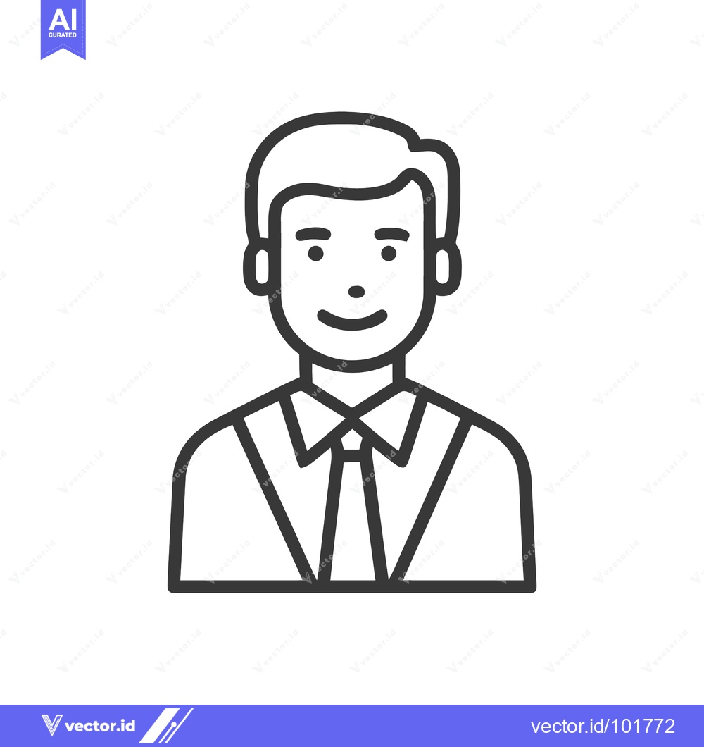 Premium Vector of Clean Line Art Icon of Smiling Professional Man in Shirt and Tie