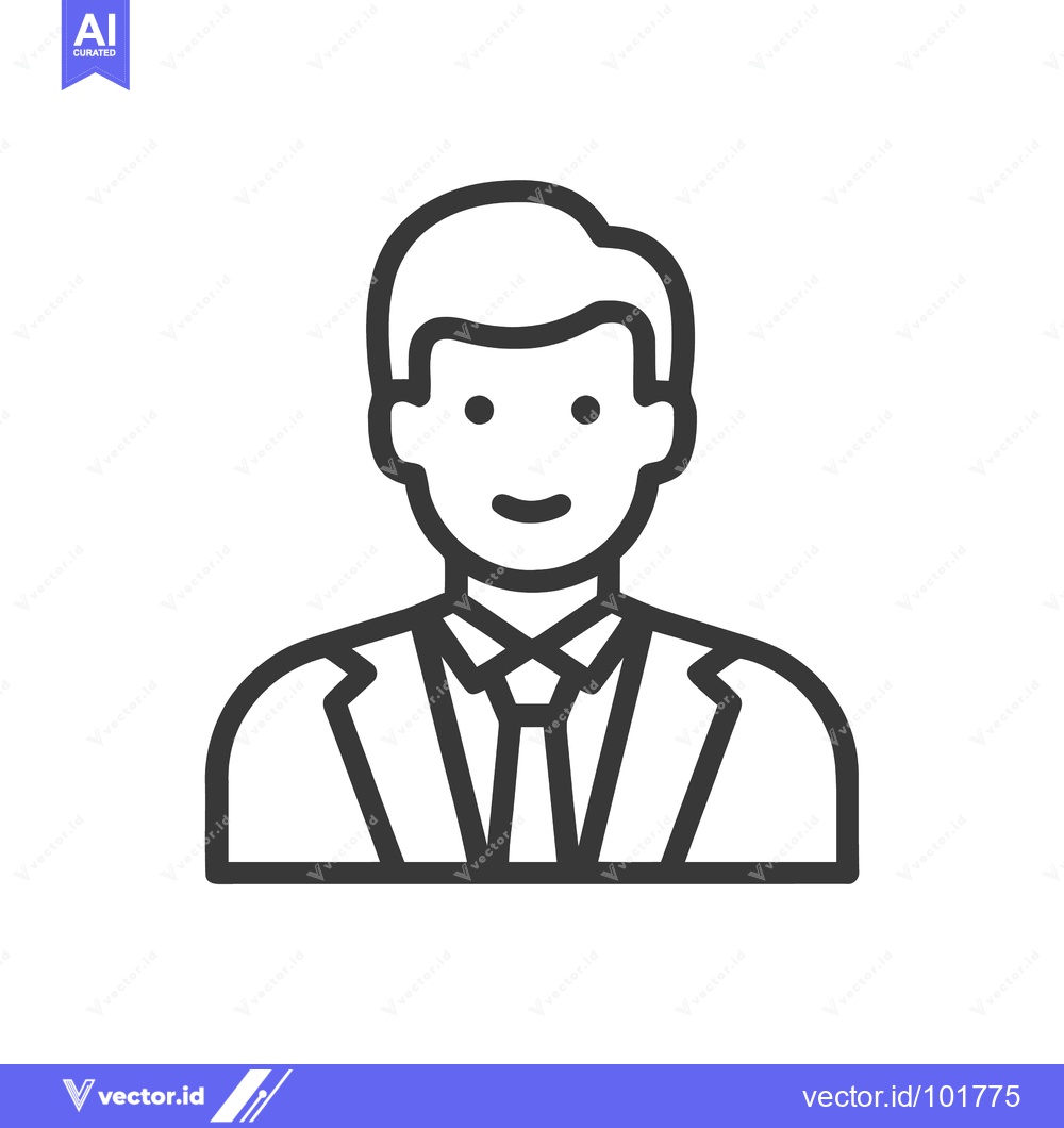 Premium Vector of Smiling Professional Man Icon in Minimalist Line Art Suit, Business Av