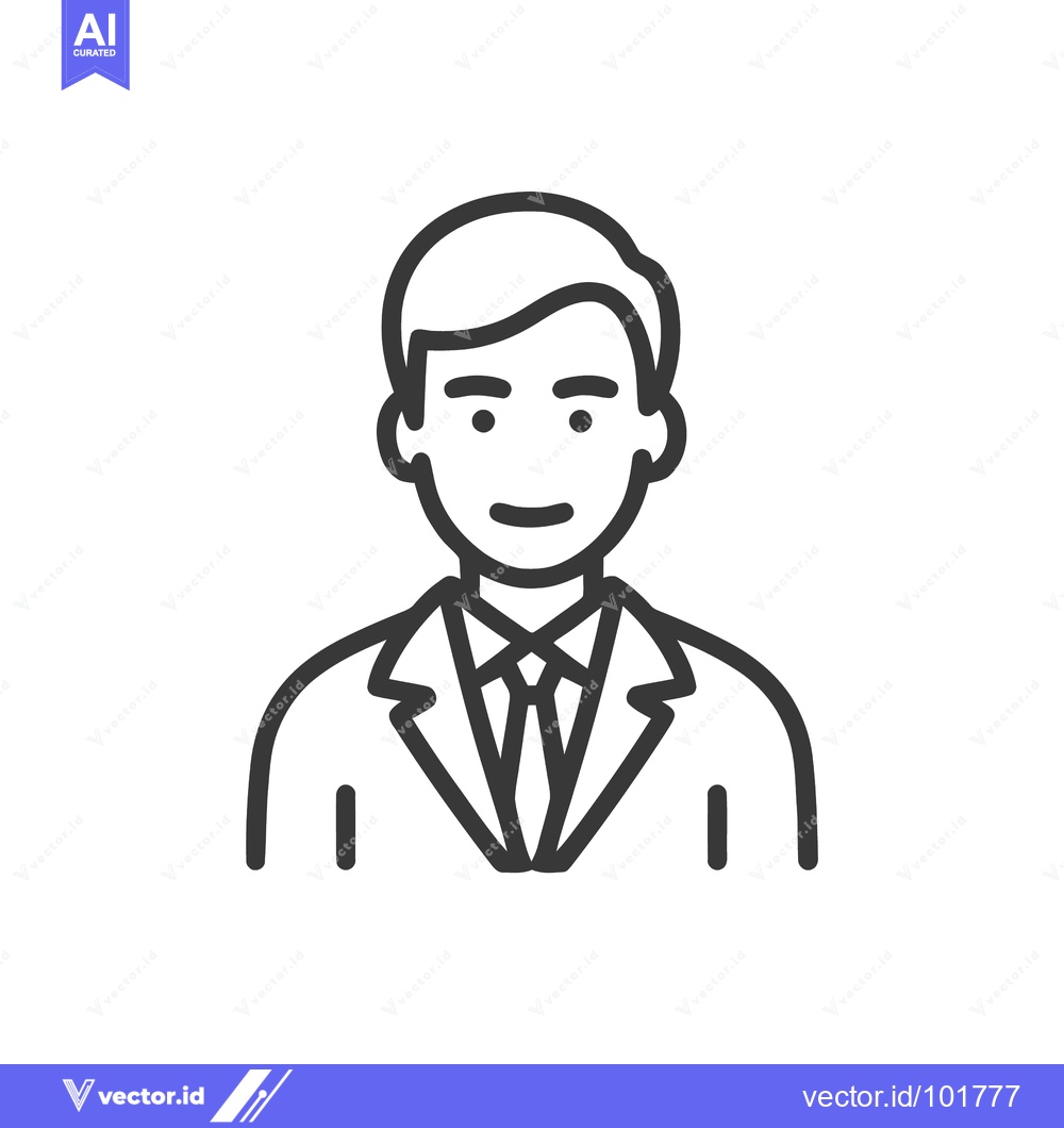 Premium Vector of Clean Line Art Icon of Professional Man in Suit and Tie, Smiling