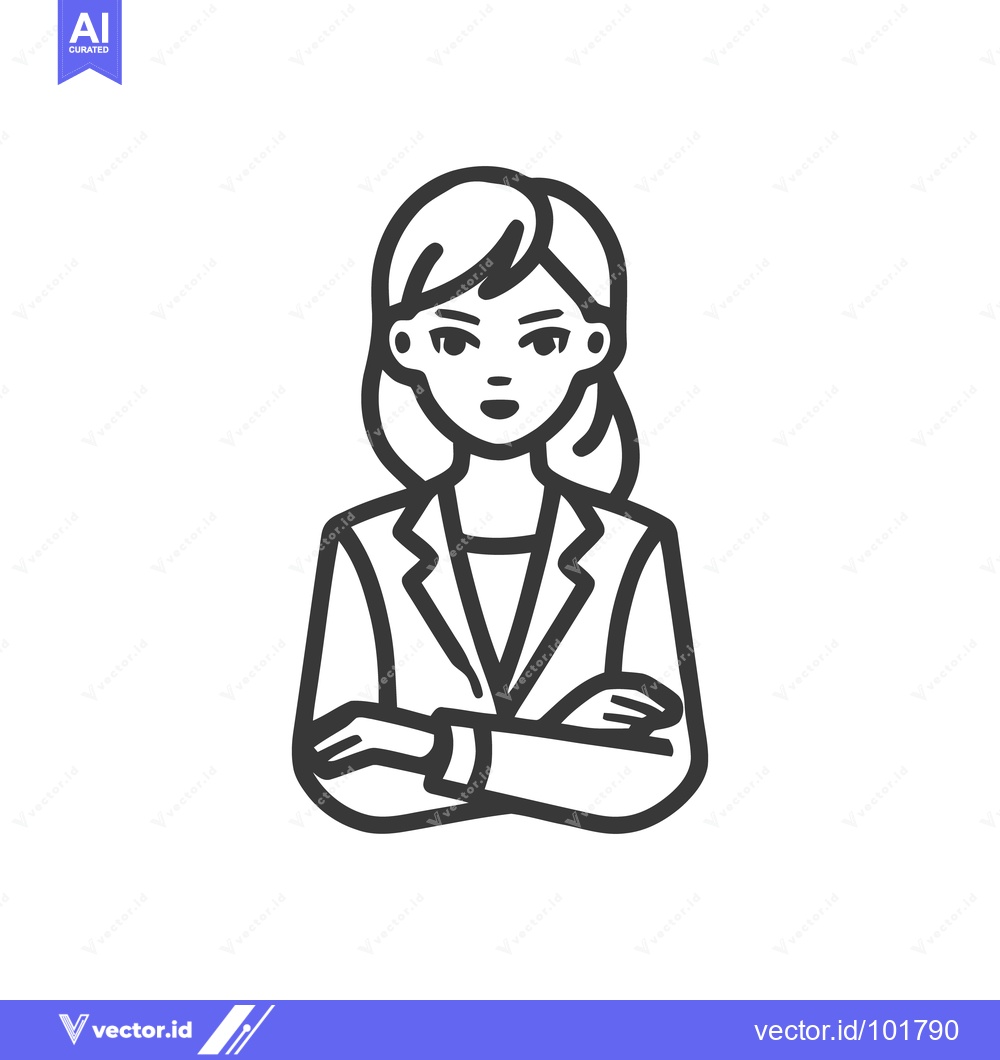 Premium Vector of Modern Line Art Icon: Confident Female Professional in Blazer with Cro