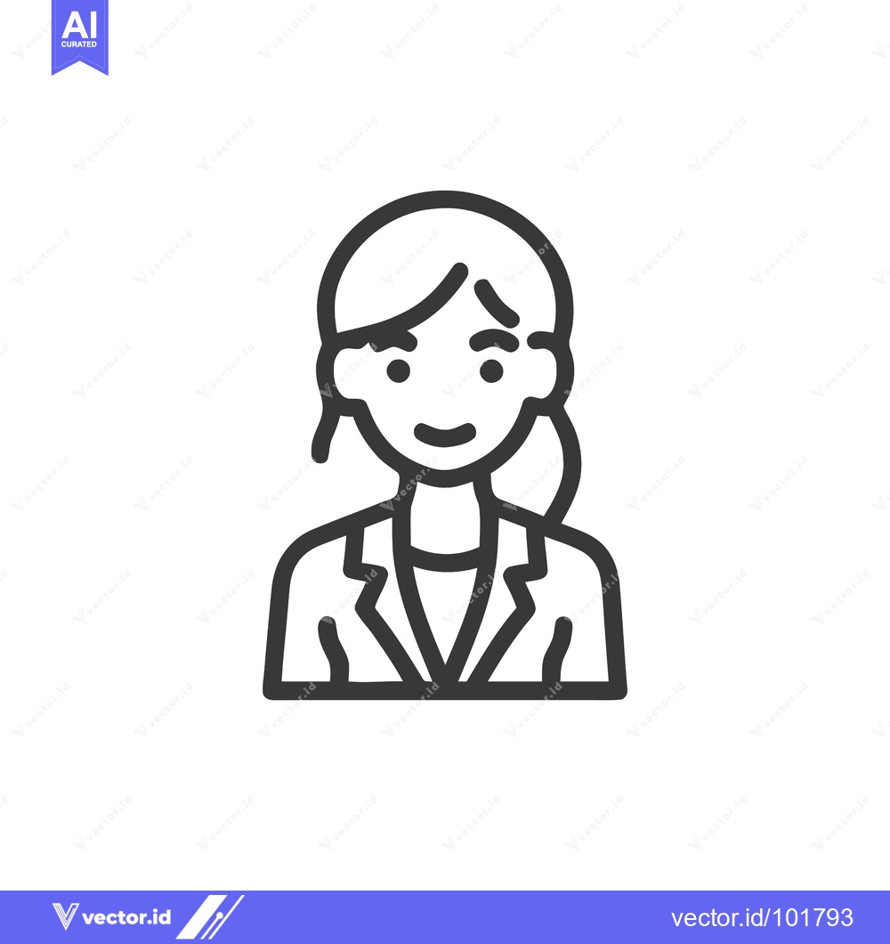 Premium Vector of Minimalist Line Art Icon of Professional Woman with Ponytail and Blaze