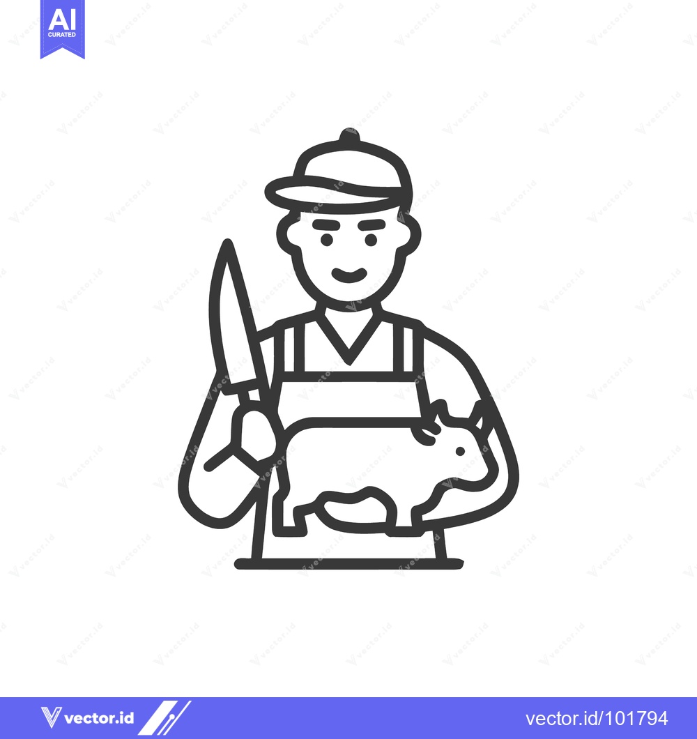 Premium Vector dari Butcher with Knife and Pig Line Art Icon - Meat Industry Professional