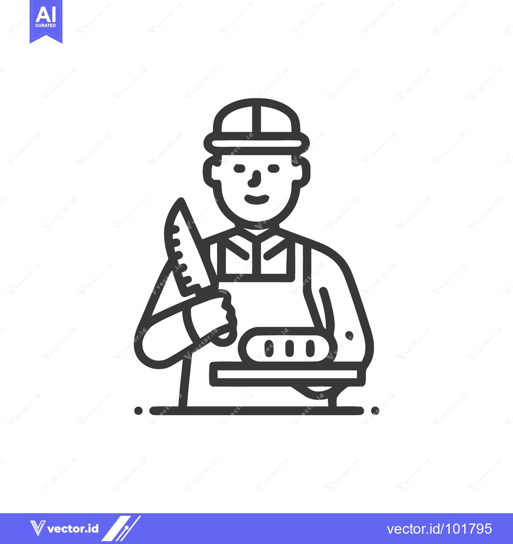 Premium Vector dari Minimalist Line Art Baker Icon with Chef's Hat, Holding Serrated Knife