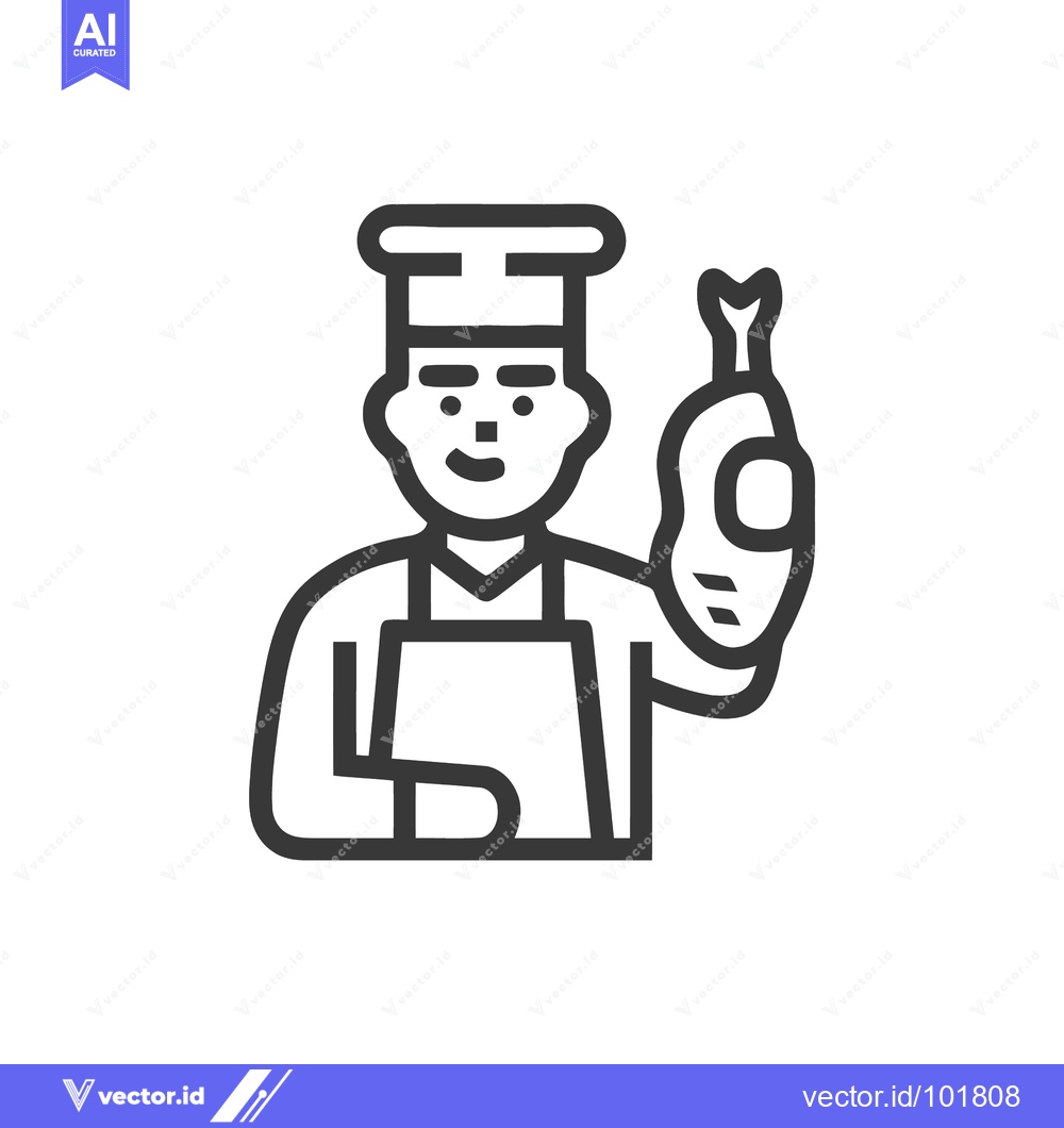 Premium Vector of Stylized Chef Icon Holding Chicken Leg, Minimalist Line Art for Culina