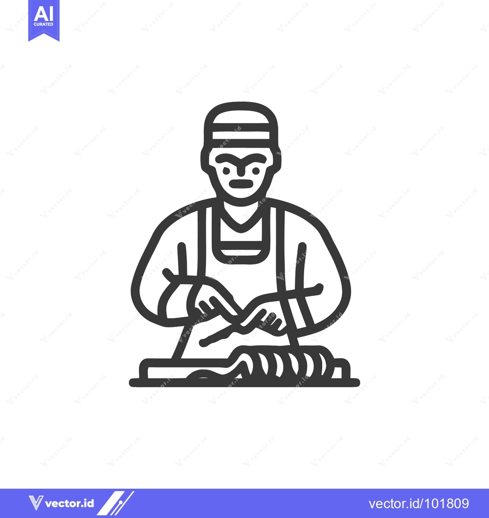 Premium Vector dari Focused Butcher Slicing a Rolled Roast, Minimalist Vector Icon