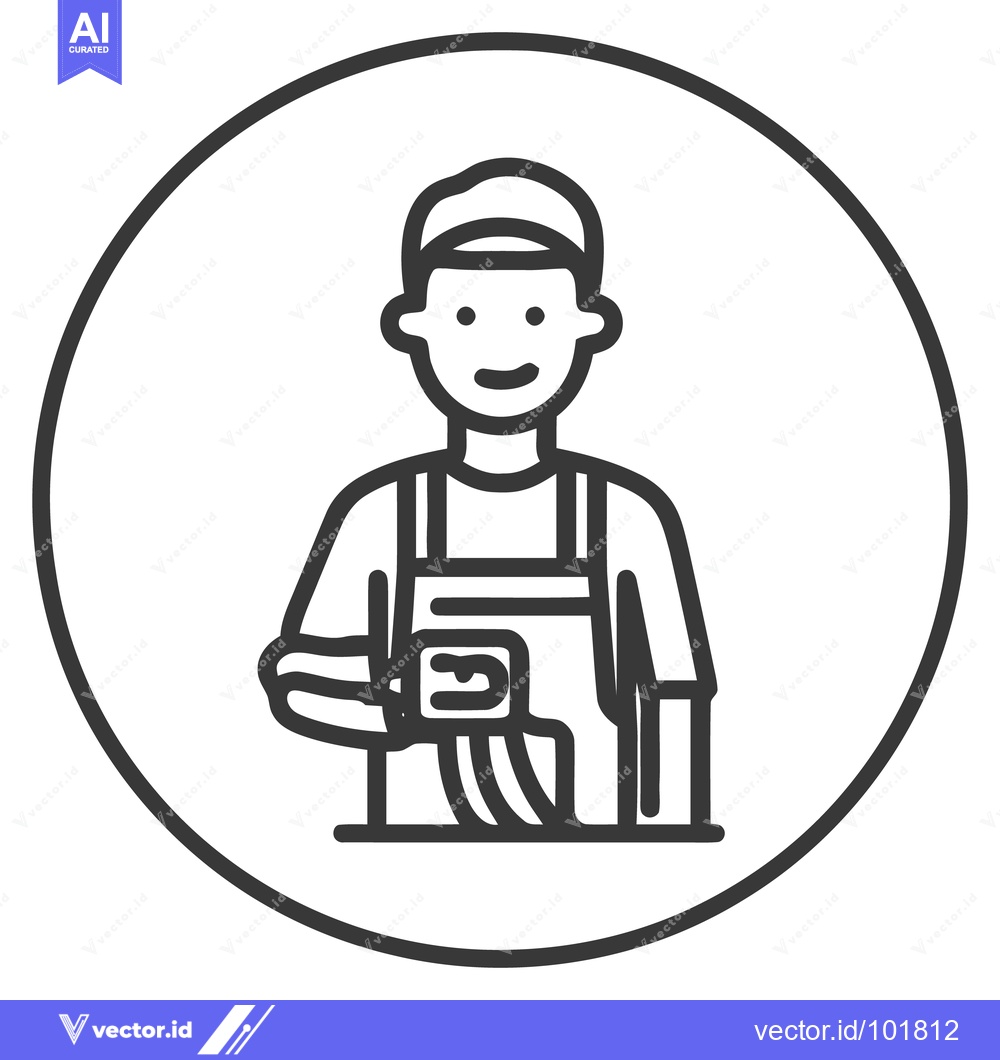 Premium Vector of Smiling Handyman or Builder Icon Holding Caulking Gun in Overalls, Min