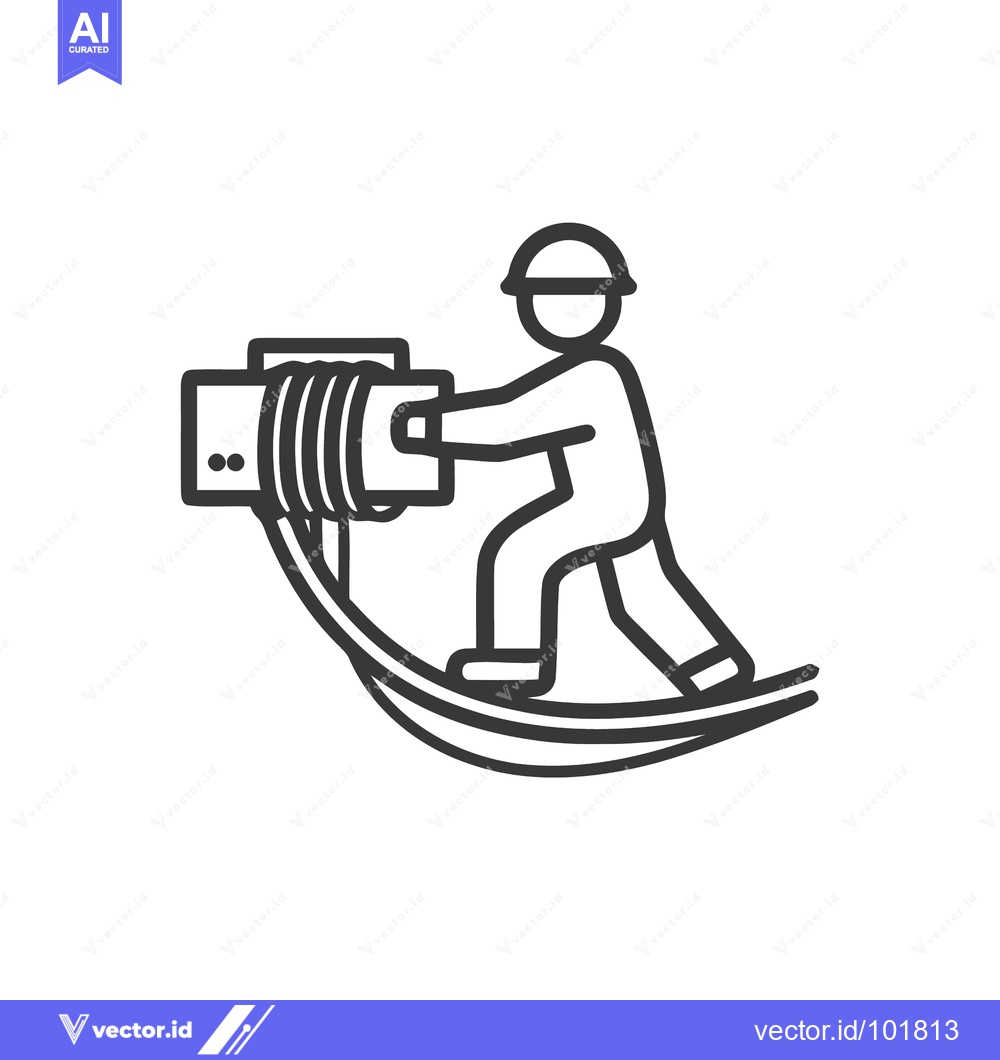 Premium Vector dari Dynamic Line Icon: Industrial Worker Operating Cable Winding Machine w
