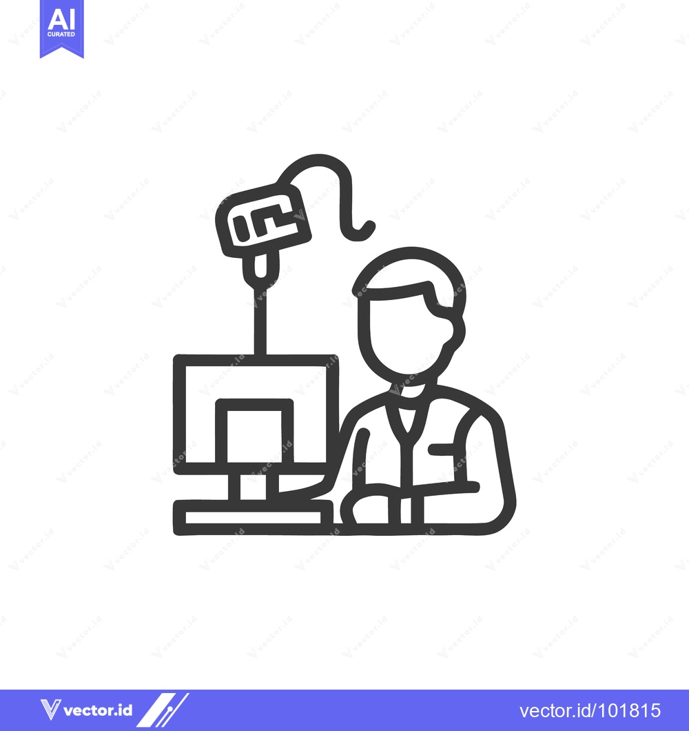 Premium Vector dari Line Art Icon of Person Podcasting, Broadcasting, or Remote Working wi