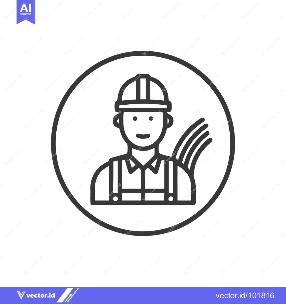 Premium Vector dari Smiling Engineer with Hard Hat and Fiber Optic Cables Line Icon in Cir