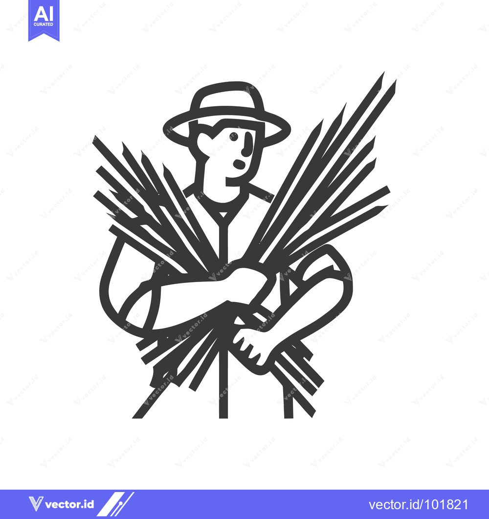 Premium Vector dari Geometric Farmer Logo: A Stylized Worker Carrying a Harvested Wheat Sh