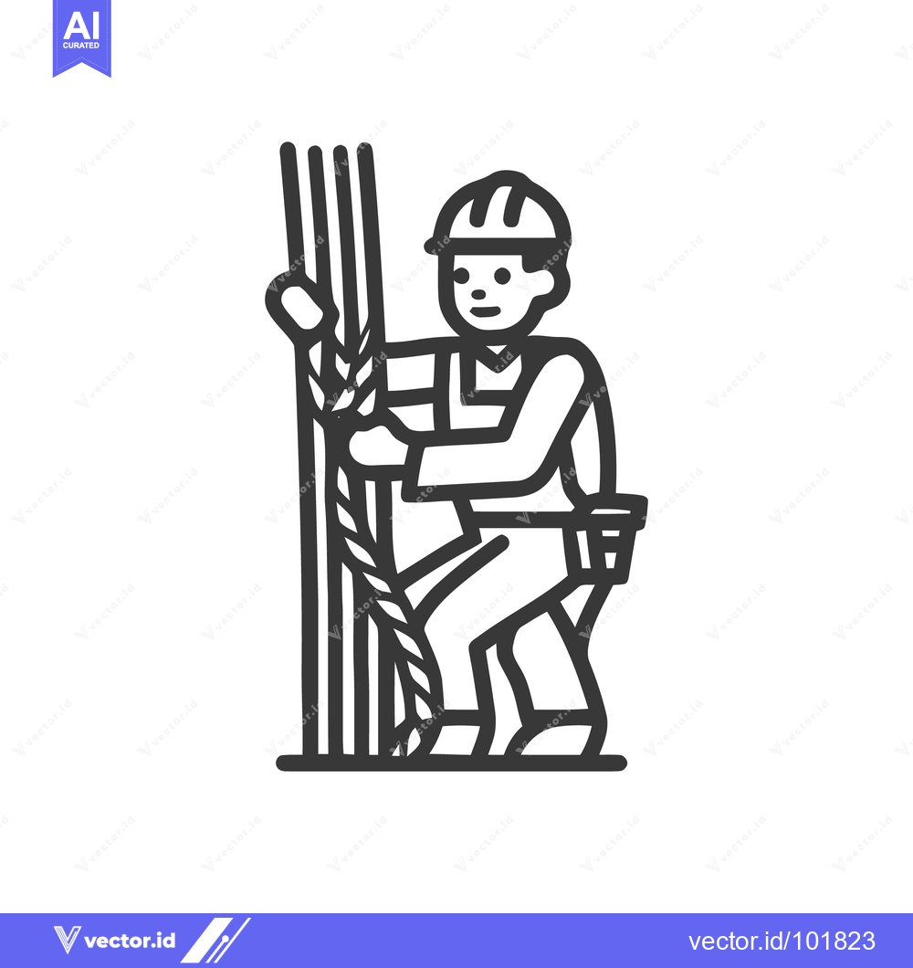 Premium Vector of Monochrome Line Art Icon of Agricultural Worker with Wheat and Rope, S