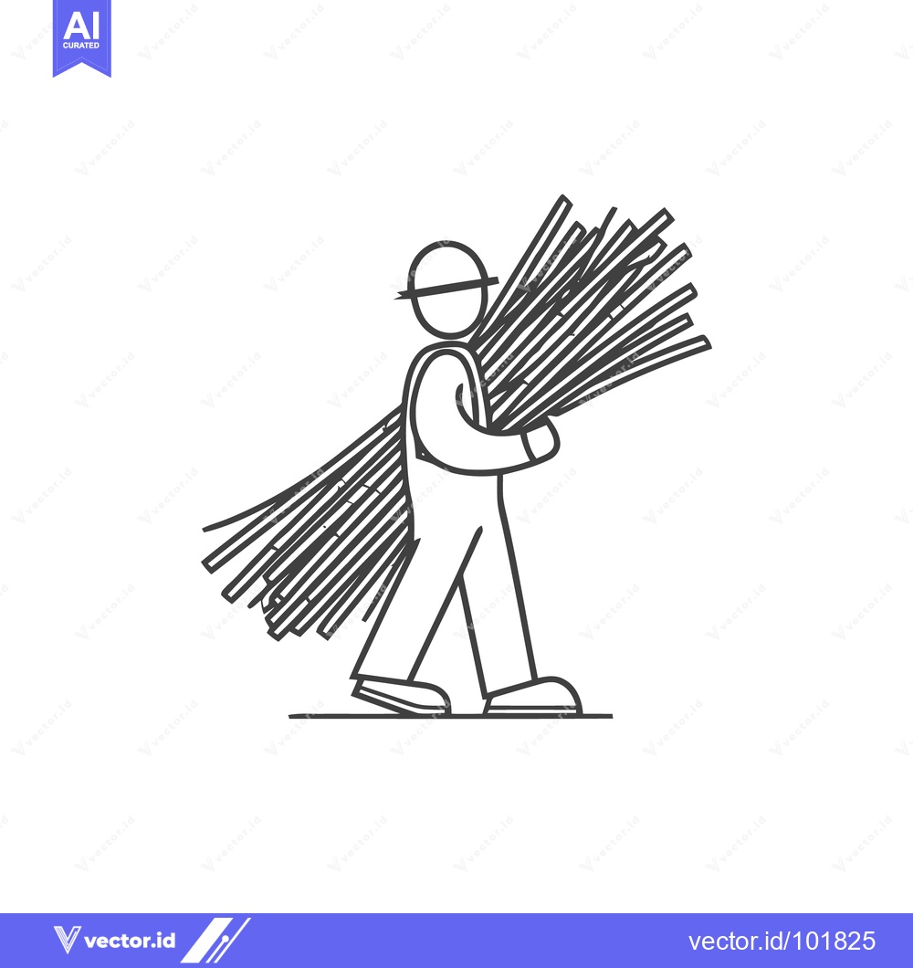 Premium Vector dari Monochrome Line Art Icon of a Worker in a Hard Hat Carrying a Bundle o