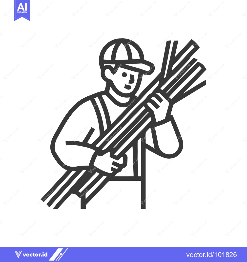 Premium Vector of Minimalist Line Art Icon of Worker Carrying Lumber Sticks