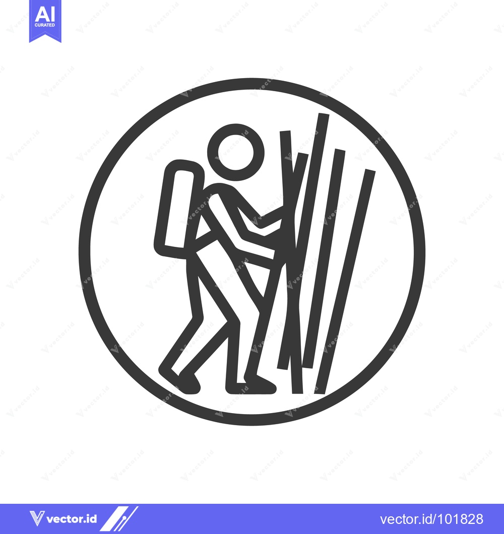 Premium Vector of Minimalist Line Art Icon of a Hiker Forging a Path Through a Dense For