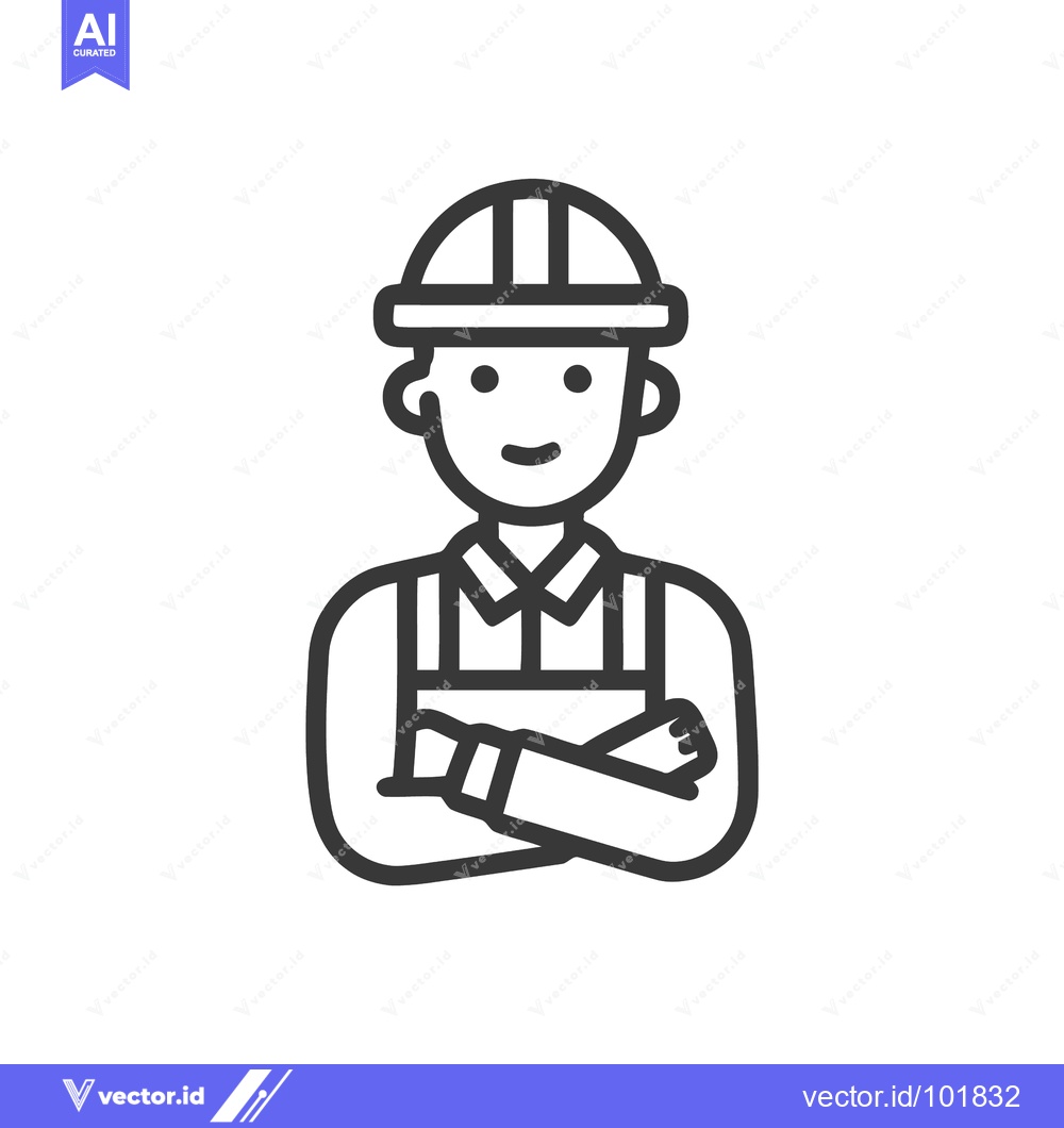 Premium Vector dari Confident Construction Worker with Arms Crossed, Minimalist Line Art I
