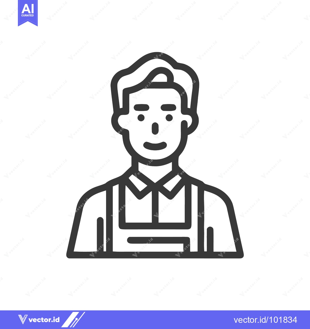 Premium Vector dari Modern Line Art Icon of a Friendly Male Worker Wearing an Apron